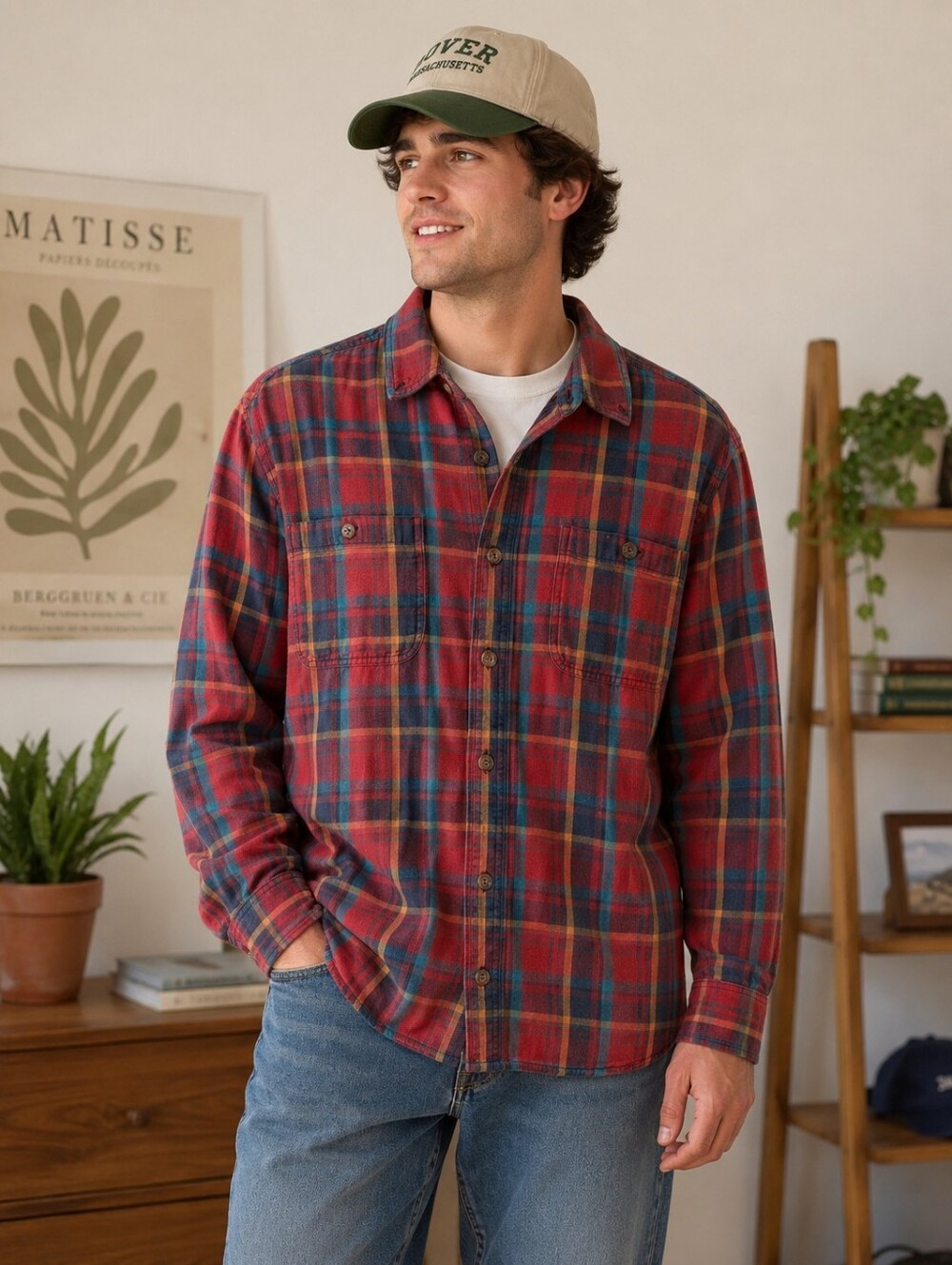 Red Plaid Duluth Trading Flannel Shirt Men's Medium Outdoor Adventure Camping